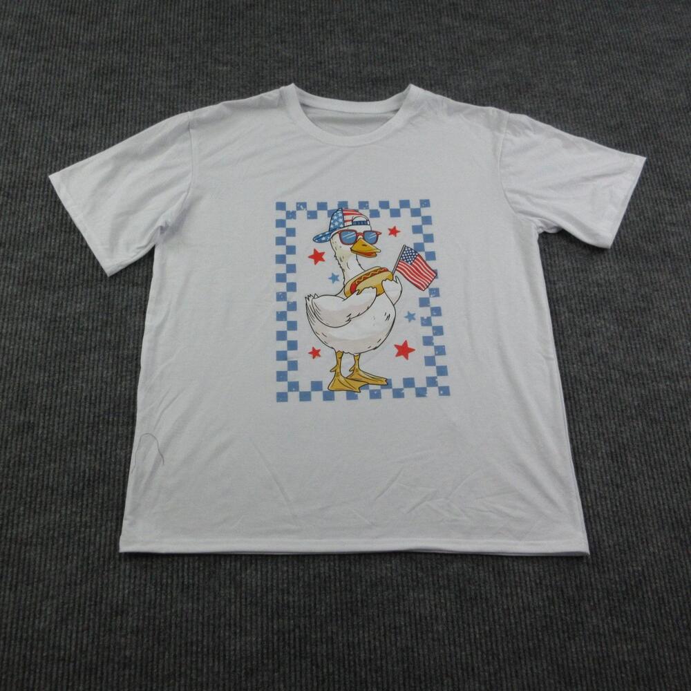 Patriotic Duck Shirt Mens XL* White Crew Neck Cotton American Flag Graphic Tee